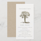 シックビーチパームツリーダーク金ゴールド婚約招待状 サンキューカード (正面/裏面)