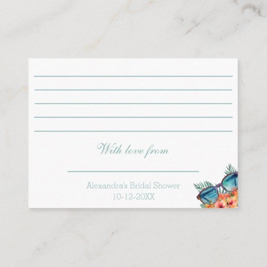 シックビーチピンクフローラトロピカルブライダルシャワー エンクロージャーカード (裏面)