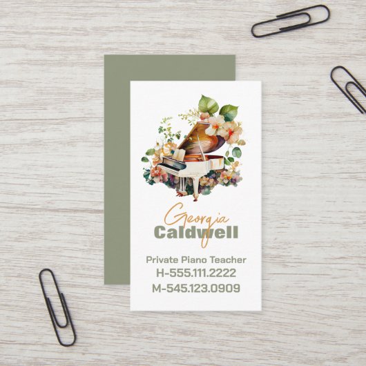 シックピアノ先生ウォーターカラーアート 名刺 (正面/裏面インサイチュ)