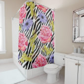 シックピンクと紫のフローラ シャワーカーテン (インサイチュ)