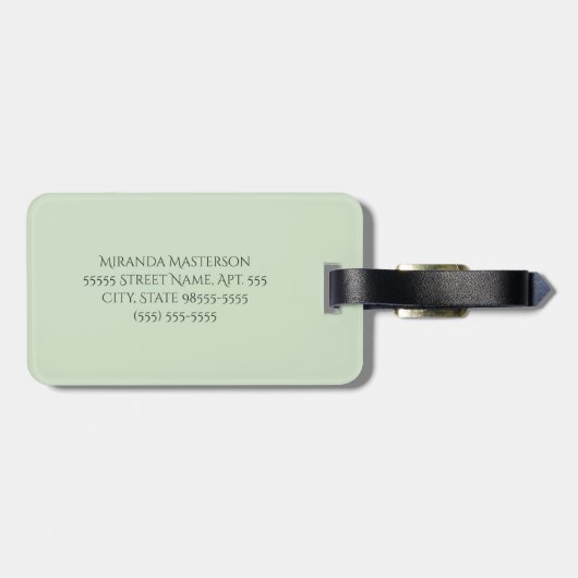 シックピンクのアーチ型スカラップのソフトグリーンのモノグラム名 ラゲッジタグ (裏面横)