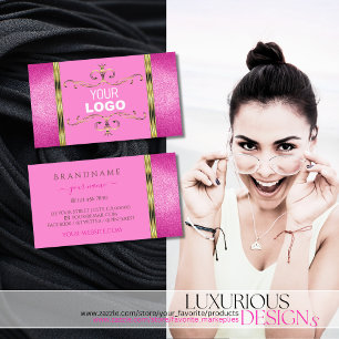 シックピンクのグリッター金ゴールド縁ど（ロゴ付き） 名刺