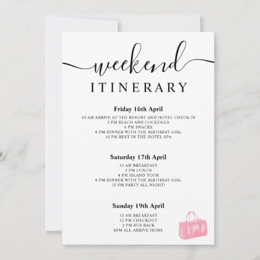 シックピンクの水彩バッグの誕生日プログラム 招待状 (裏面)