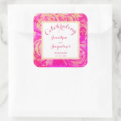 シックピンクの水彩画で表現したビブラントでウォームな雰囲気の結婚式 スクエアシール (バッグ)