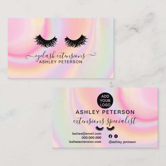 シックピンクの虹のユニコーン大理石まつげ 名刺 (正面/裏面)
