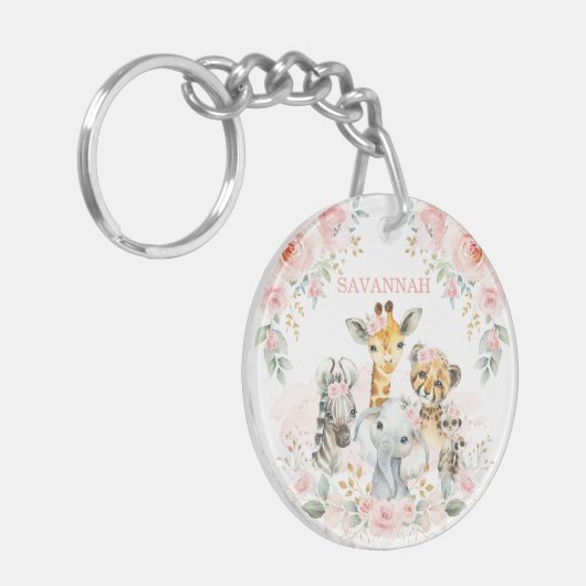 シックピンクの赤面フローラジャングルサファリの赤ちゃん動物  キーホルダー (正面左)