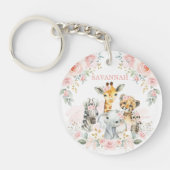 シックピンクの赤面フローラジャングルサファリの赤ちゃん動物  キーホルダー (正面)