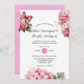 シックピンクアジランゲアバタフライ結婚式招待状 招待状 (正面/裏面)