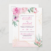 シックピンクウォーターカラーバラバクラシックッズ結婚ズ インビテーションポストカード (正面/裏面)