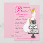 シックピンクオンピンクブライドモダンブライダルシャワー 招待状 (正面/裏面)