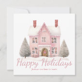 シックピンククリスマスハウストレンディーニューホームアドレス シーズンカード (正面)
