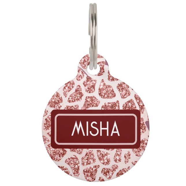 シックピンクグリッターキリンプリントラウンドペット用名札 ペット　ネームタグ (正面)