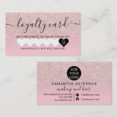 シックピンクグリッターグラデーションガーリーハート化粧 ロイヤリティカード (正面/裏面)