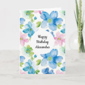 シックピンクグリーンブルーフローラ誕生日 カード (正面)