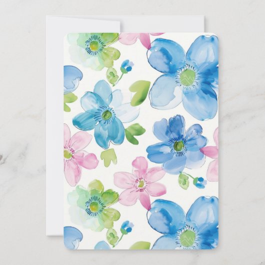 シックピンクグリーンブルーフローラ誕生日 招待状 (裏面)