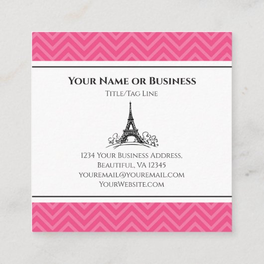シックピンクシェブロンエッフェルタワーパリフランス スクエア名刺 (裏面)