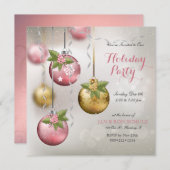 シックピンクシルバー金ゴールドオーナメントホリーグリタリー 招待状 (正面/裏面)