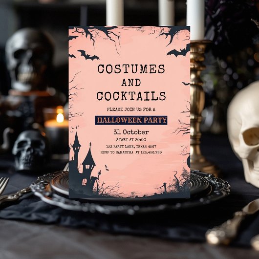 シックピンクハローウィンパーティ招待状 シーズンカード