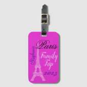 シックピンクパリエッフェルタワーファミリートリップ ラゲッジタグ (正面縦)