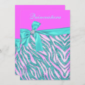 シックピンクフェイクグリッターゼブラキンセアニェラパーティー 招待状 (正面/裏面)