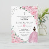 シックピンクフローラシルバーガール洗礼《キリスト教》洗礼式や命名式 招待状 (スタンド正面)