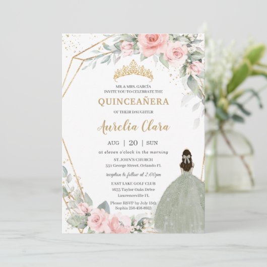 シックピンクフローラセージグリーンプリンセスキンセアニラ 招待状 (スタンド正面)