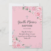 シックピンクフローラバラシルバーバプティズム《キリスト教》洗礼式や命名式  招待状 (裏面)