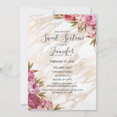 シックピンクフローラ金ゴールド大理石スイート16 招待状 (正面)