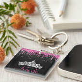 シックピンクブラックドリッピンググリッターティアラネーム キーホルダー (正面右)