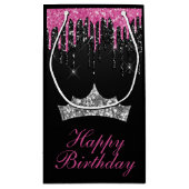 シックピンクブラックドリッピンググリッターティアラ誕生日 スモールペーパーバッグ (裏面)