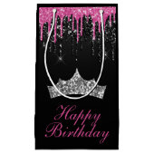 シックピンクブラックドリッピンググリッターティアラ誕生日 スモールペーパーバッグ (正面)