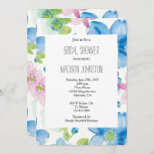 シックピンクブルーグリーンフローラブライダルシャワー 招待状 (正面/裏面)