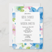 シックピンクブルーグリーンフローラブライダルシャワー 招待状 (正面)