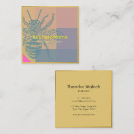 シックピンクブルー金ゴールドビープロフェッショナル スクエア名刺