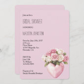 シックピンクホワイトローズフローラハートブライダルシャワー 招待状 (正面/裏面)