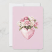 シックピンクホワイトローズフローラハートブライダルシャワー 招待状 (裏面)