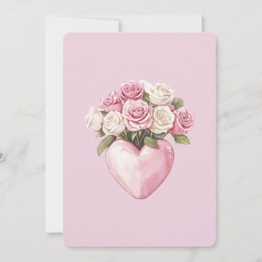 シックピンクホワイトローズフローラハートブライダルシャワー 招待状 (裏面)