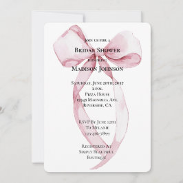 シックピンクボウブライダルシャワー 招待状