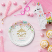 シックピンクミントフローラ回転木馬バースデーパーティー ペーパープレート (パーティー)