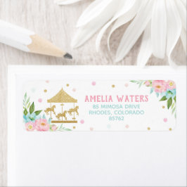 シックピンクミントフローラ回転木馬バースデーパーティー ラベル