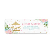 シックピンクミントフローラ回転木馬バースデーパーティー ラベル (正面)