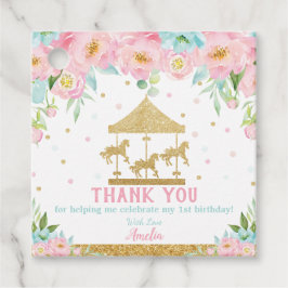 シックピンクミントフローラ回転木馬誕生日ありがとう フェイバータグ