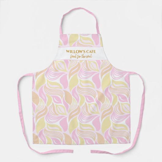 シックピンクリーフパターンカスタムスパカフェ名 エプロン (正面)