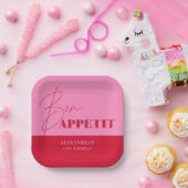 シックピンクレッドボンアペティットスクリプト誕生日紙 ペーパープレート (パーティー)