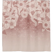 シックピンクローズ金ゴールドフローラスケッチグラデーショングリッター シャワーカーテン (正面)