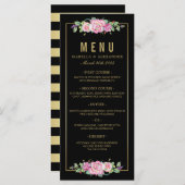 シックピンクローズ&金ゴールドブラックストライプズ結婚ズ メニュー (正面/裏面)