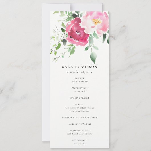 シックピンク赤面ブルゴーニュバラ結婚式 プログラム (正面)