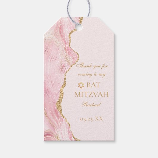 シックピンク金ゴールドアゲートバルミツワーカスタムパーティー ギフトタグ (正面)