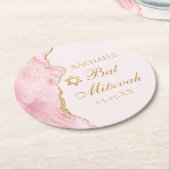 シックピンク金ゴールドアゲートバルミツワーカスタムパーティー ラウンドペーパーコースター (アングル)