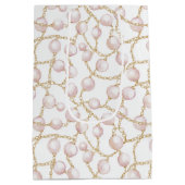 シックピンク金ゴールドパールブライダルシャワー ミディアムペーパーバッグ (裏面)